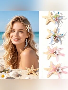 2 x Pearl-Embellished Blue Floral Hair Clip for Women